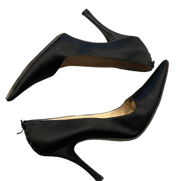 Vera Wang Authentic Lace Up Back Satin Pumps Pointed Toe Black Size 8